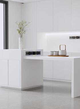 德利丰依诺全岩板黑白色岛台餐桌一体小户型家用餐厅可伸缩岛台