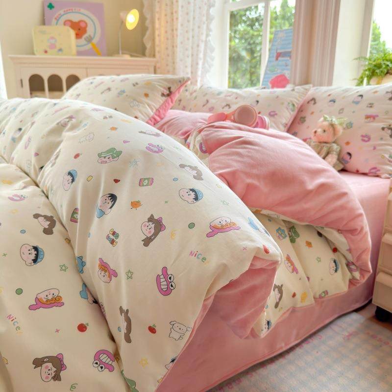 冬季加厚棉绒四件套儿童卡通学生宿舍保暖床单三件套A纯棉B绒被套