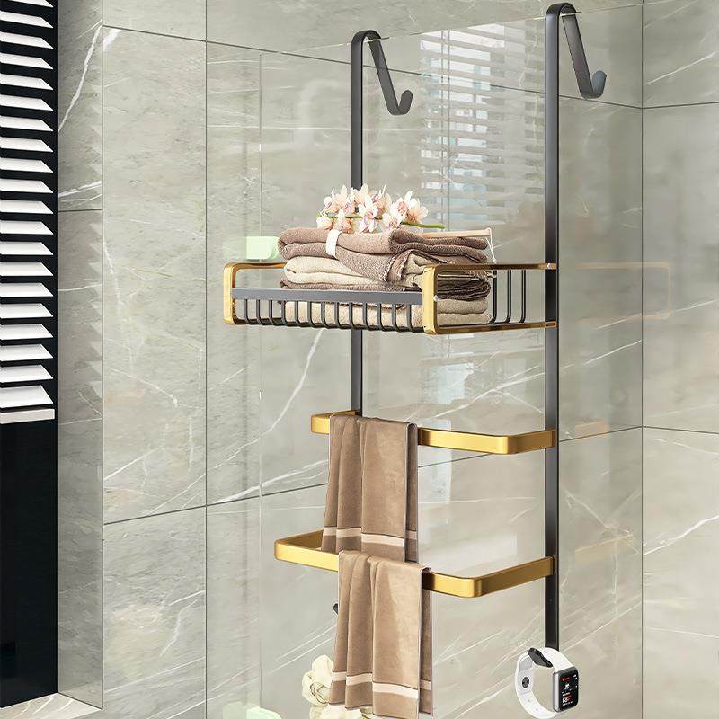 浴室毛巾架免打孔卫生间浴巾架太空铝毛巾杆厕所挂架淋浴房置物架