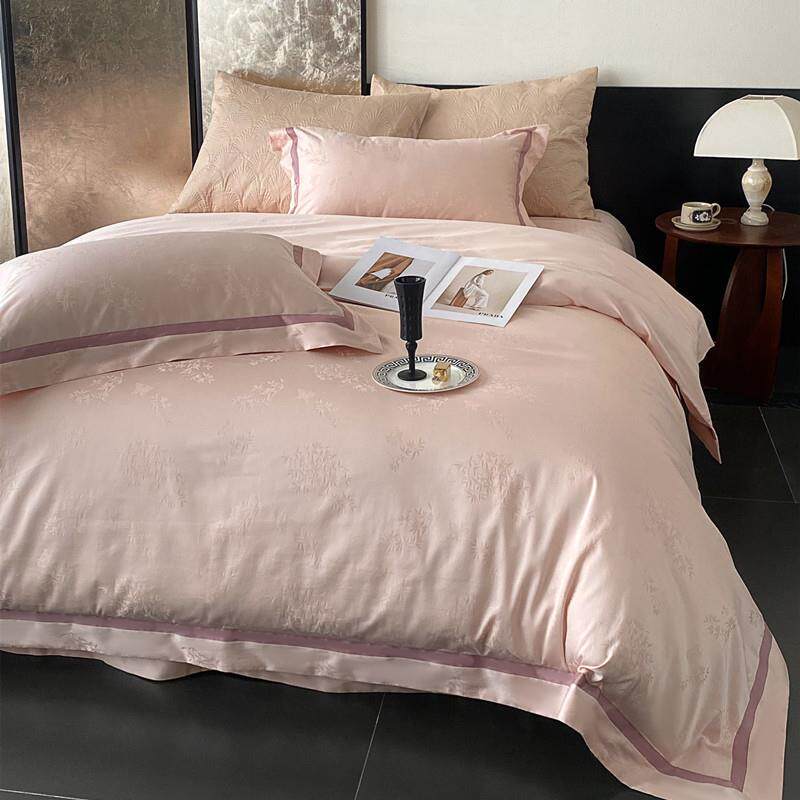 新中式100S床单四件套高支高密纯棉全棉被套红粉色婚庆结婚床品