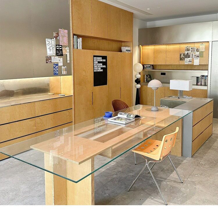设计师工作室办公桌电脑桌桦木书桌中岛台服装拍摄桌海洋板玻璃桌