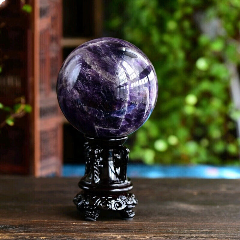 天然紫水晶球摆件梦幻紫水晶球原石纯手工打磨家居办公室装饰摆件