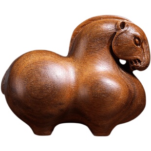 天然绿檀香木手工实木木雕刻唐马生肖马到成功文玩手把件小马摆件