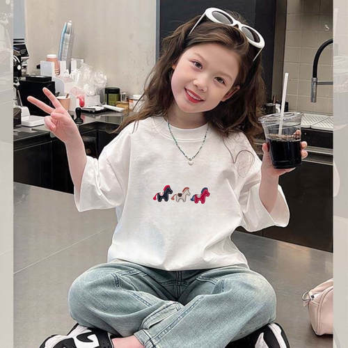 女童网红炸街纯棉白色短袖T恤