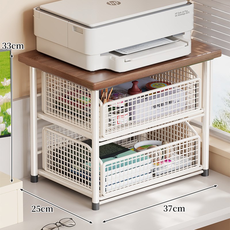 打印机置物架桌面带抽屉小型双层架子办公室桌上放复印机的收纳架