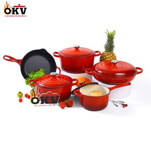 珐琅锅五件套 铸铁搪瓷锅炊具套装 Cast iron enamel pot set