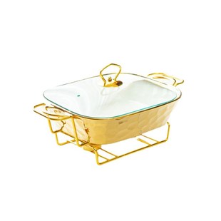 casserole金色石头纹烤盘长方形陶瓷烤盘加热干汤锅bake ware