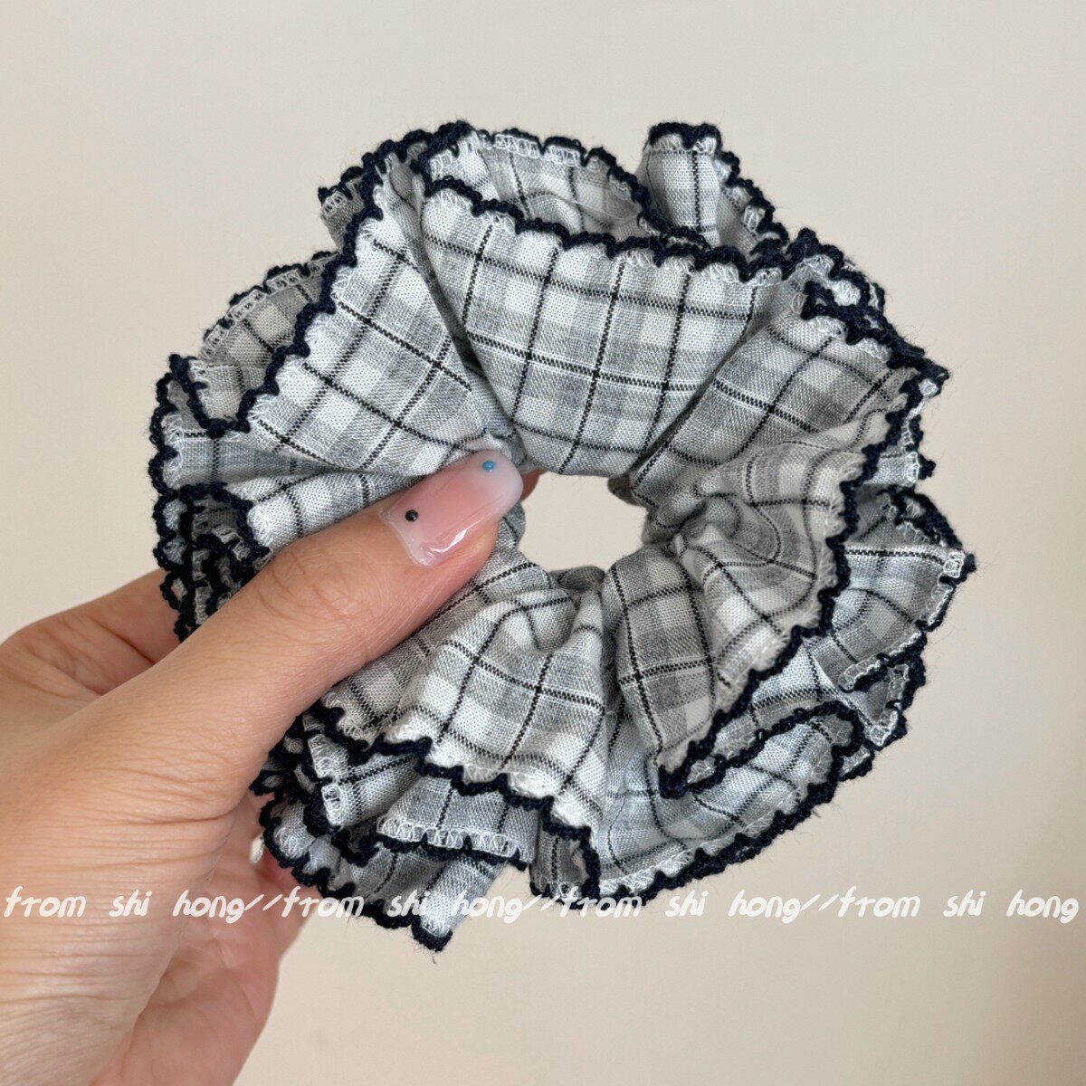 韩国文艺格纹四层布艺大肠发圈女气质扎头发丸子头发绳低马尾头绳