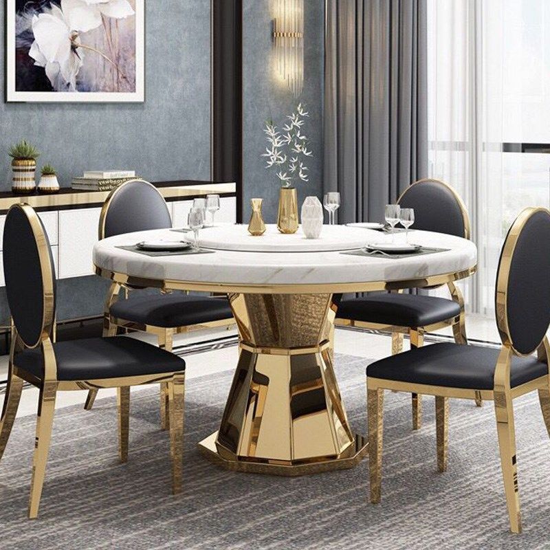 圆形餐桌大理石桌椅组合轻奢简约现代不锈钢6人小户型饭桌子圆桌4,住宅家具,大理石餐桌,淘宝优惠券,粉丝福利购,淘宝优惠卷