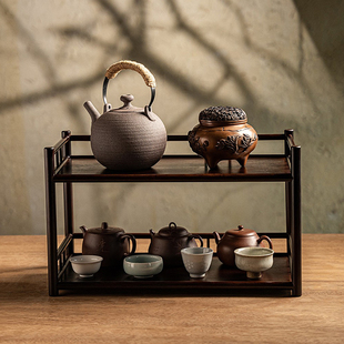 桌面茶棚茶桌茶具收纳架茶杯架置物架茶壶紫砂壶架子双层竹博古架