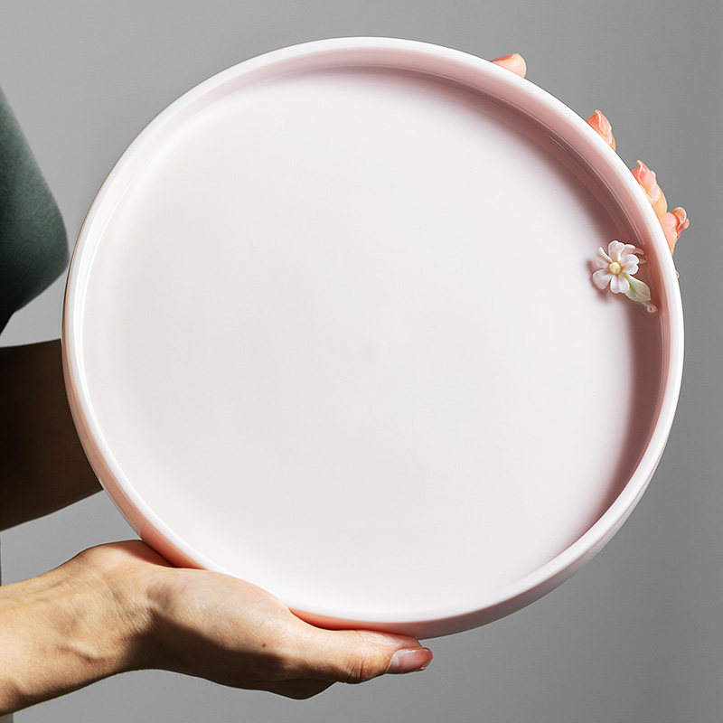 一品仟堂 陶瓷干泡盘茶具配件茶盘托盘家用小型简约粉色轻奢茶台,餐饮具,茶盘,淘宝优惠券,粉丝福利购,淘宝优惠卷