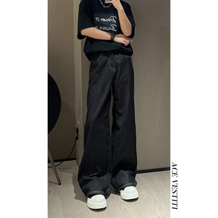 高街复古简约宽松直筒阔腿深色拖地牛仔裤 美式 VESTITI ACE