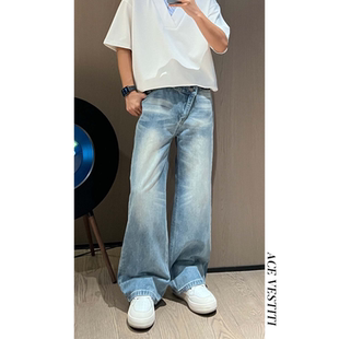 宽松休闲直筒长裤 高街不规则斜襟做旧水洗牛仔裤 VESTITI美式 ACE