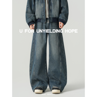 子冬 男宽松百搭裤 ACE VESTITI「Classic」复古休闲加绒阔腿牛仔裤