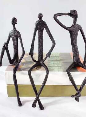 创意金属摸头叉腰抬腿摆件客厅桌面工艺摆件家居客厅装饰品