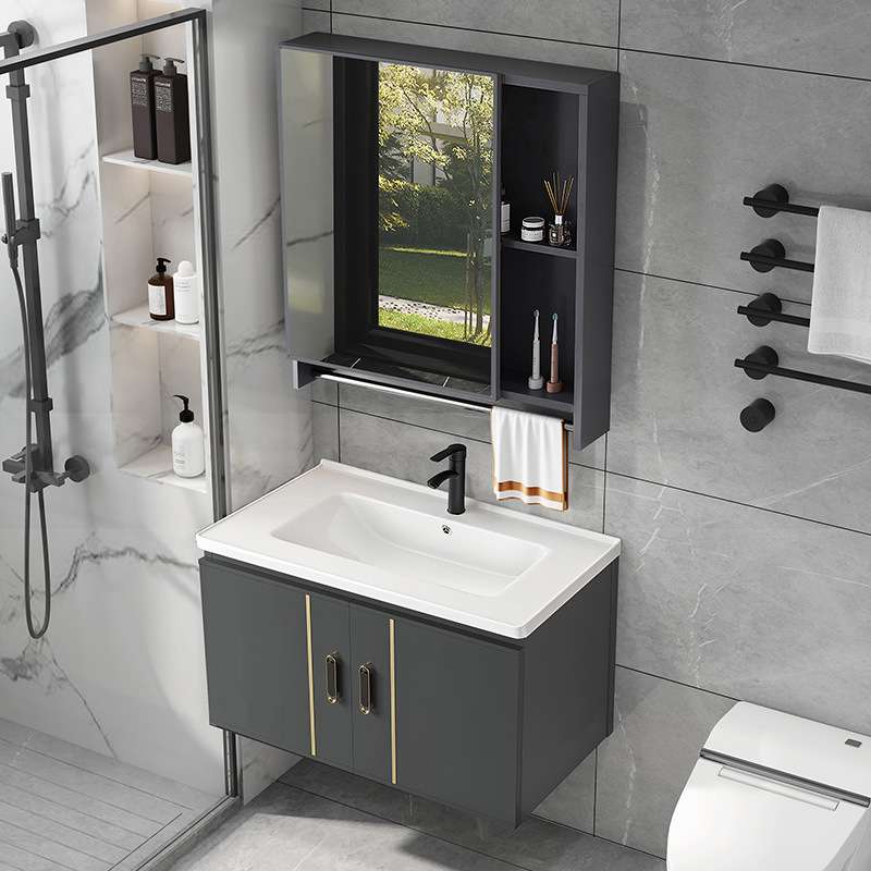 现代简约挂墙式浴室柜洗手盆组合小户型一体陶瓷盆卫生间洗漱台盆