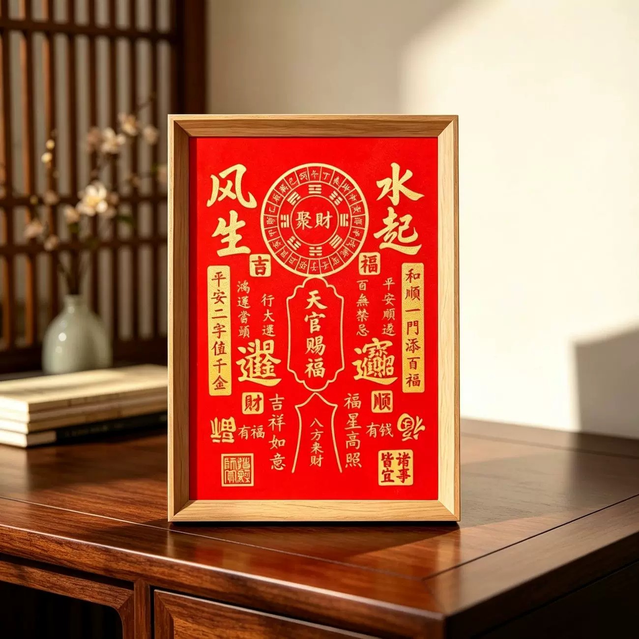 新年中式书法赐福相框摆件