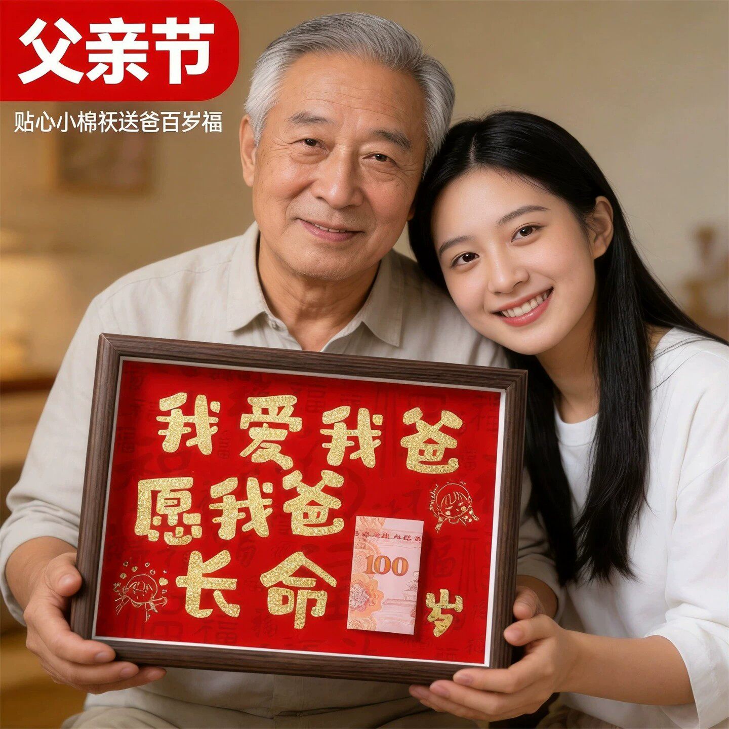 父亲节走心百岁相框摆台送爸爸