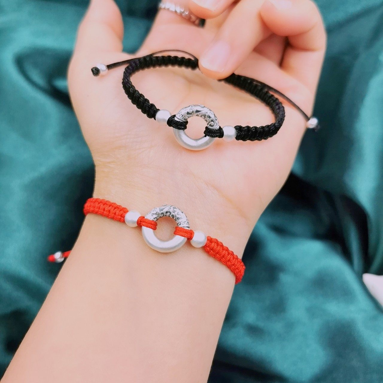 足银999纯银情侣平安扣转运珠手链男女红绳手工编织链可刻字礼物,饰品/流行首饰/时尚饰品新,手链,淘宝优惠券,粉丝福利购,淘宝优惠卷