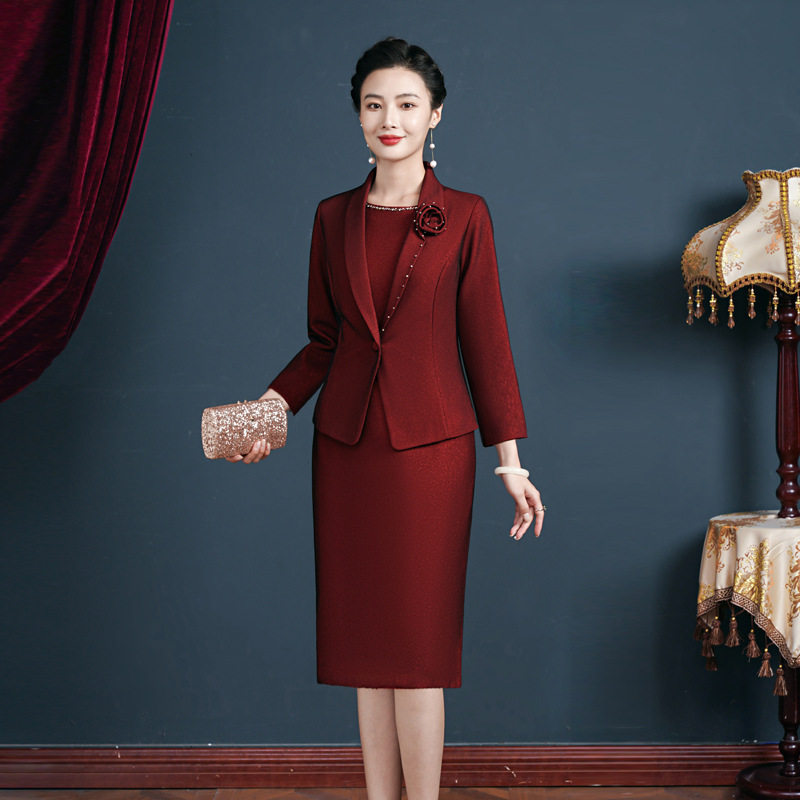 2025秋季新款妈妈装 时尚两件套喜婆婆妈妈婚庆婚宴礼服一件代发