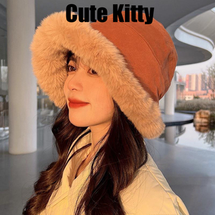 Cute 保暖百搭宽松甜美包头蒙古帽A Kitty毛绒帽子女秋冬时尚