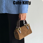 Cute Kitty复古麂皮绒手提枕头包韩版 单肩斜挎小包包波士顿手提包