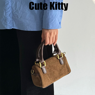 Cute 单肩斜挎小包包波士顿手提包 Kitty复古麂皮绒手提枕头包韩版