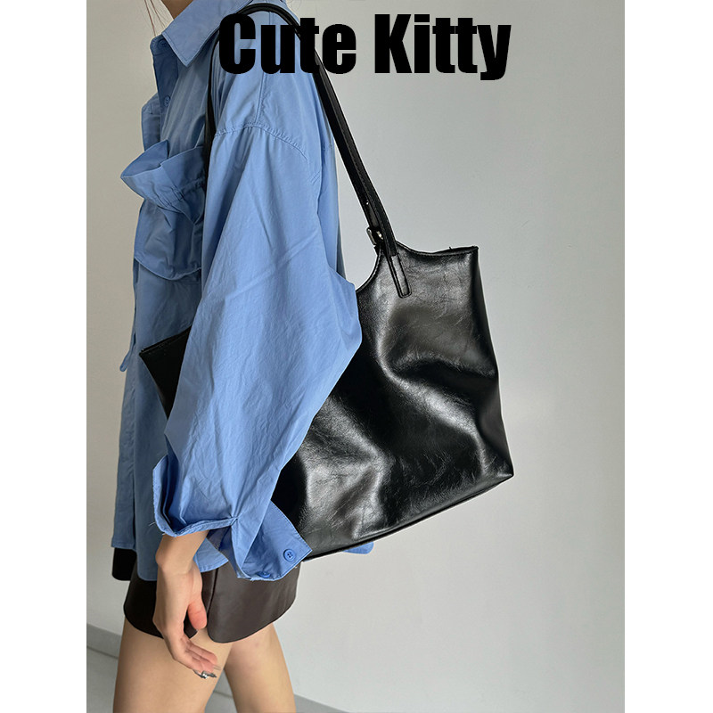 Cute Kitty暖茶秋阳单肩包大容量新款托特包复古学生上课软皮包包