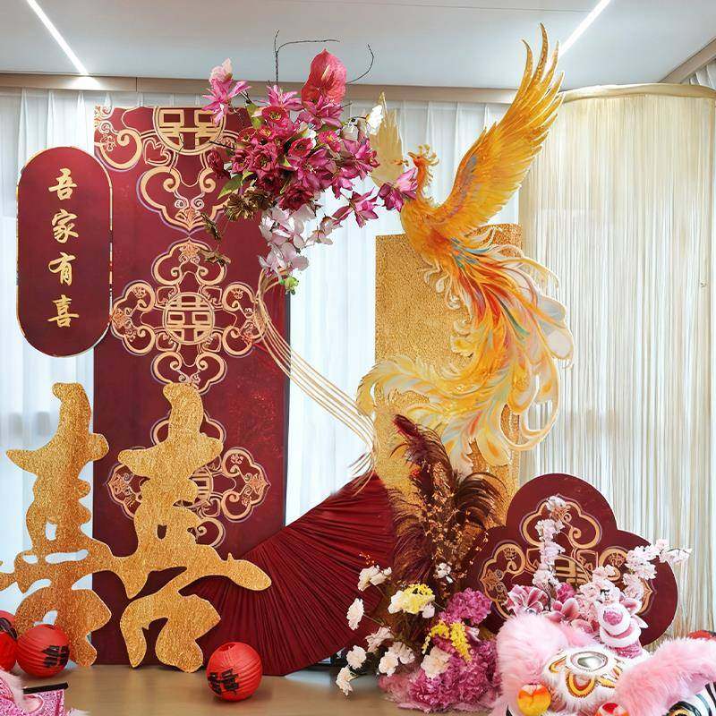 新中式婚房置装布饰结婚KBW女方室喜字kt板房客厅拍照背景迎新宾,节庆用品/礼品,拉花,淘宝优惠券,粉丝福利购,淘宝优惠卷