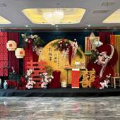 制订婚摆台布置色高级游墨 包感红金新中t式 场景背景墙定k板无气