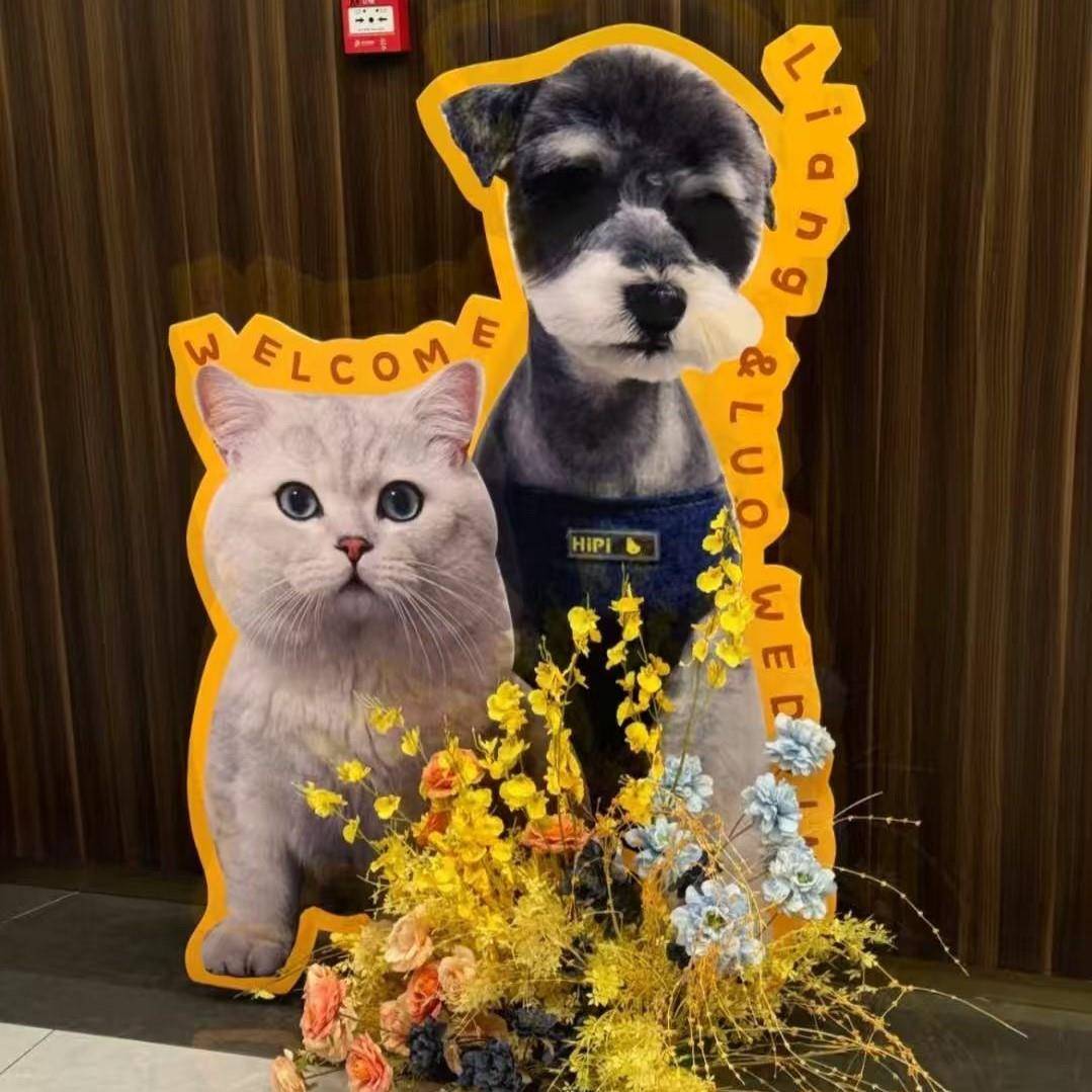 宠物迎宾牌立牌kt板婚礼生日定制猫咪小狗异形酒店指路牌
