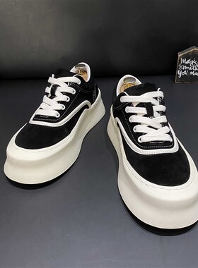 2024a新款反绒皮板鞋男通勤日系厚底休闲鞋子潮流百搭磨砂休闲鞋