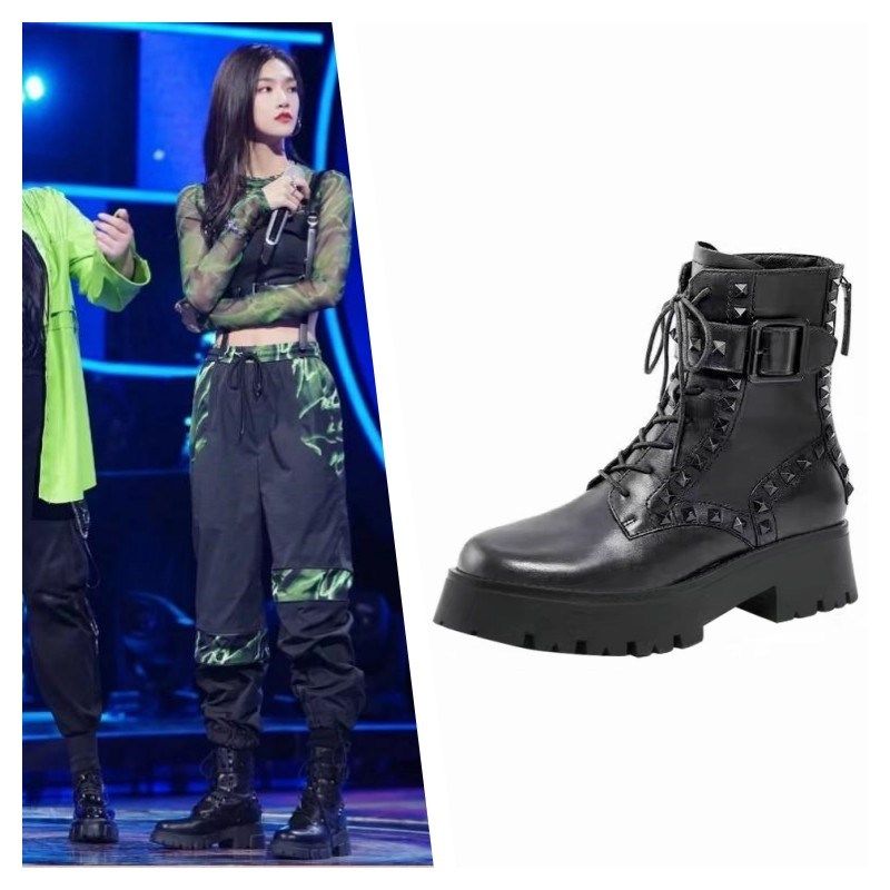 2024秋冬新款厚底增r高女鞋松糕底铆钉系带马丁靴子后拉链圆头短,女鞋,马丁靴,淘宝优惠券,粉丝福利购,淘宝优惠卷