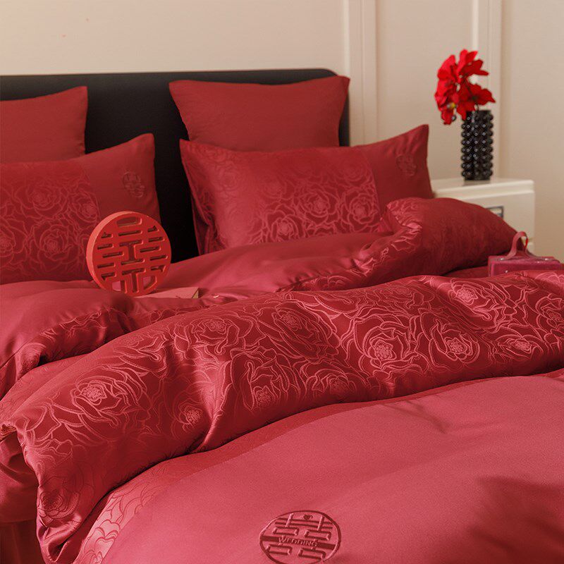 新中式喜字e结婚四件套大红色床单玫瑰被套婚庆房喜被床上用品,床上用品,婚庆床品套件,淘宝优惠券,粉丝福利购,淘宝优惠卷