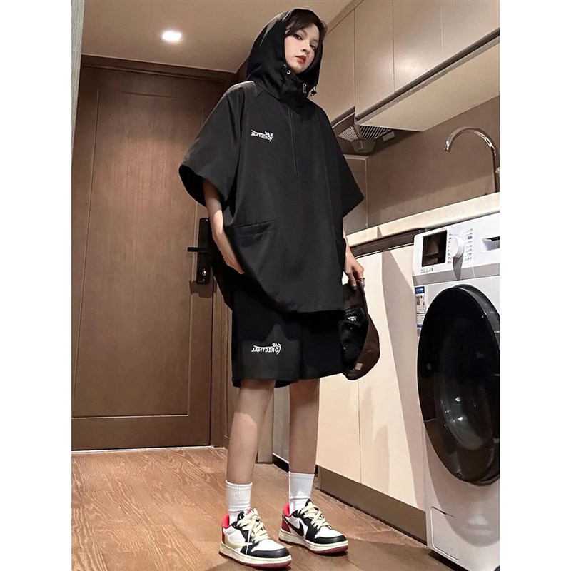 夏季新款300斤大码套装女薄款宽D松显瘦跑步潮流休闲运动两件套