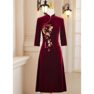 喜婆婆婚宴装 礼服妈妈2025年秋冬旗袍红色敬酒服红 结婚国风新中式