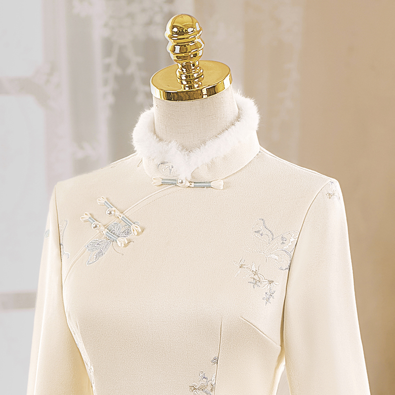 白色旗袍2025新款女秋冬加绒加厚