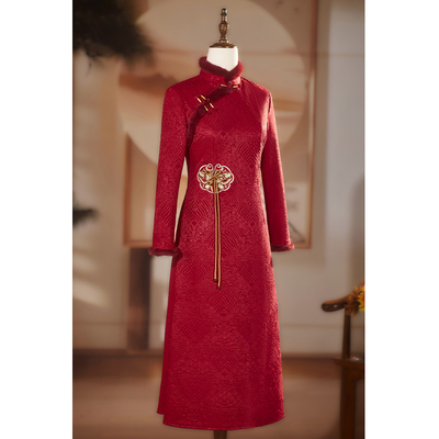 喜婆婆婚宴装2025新款冬红色中式