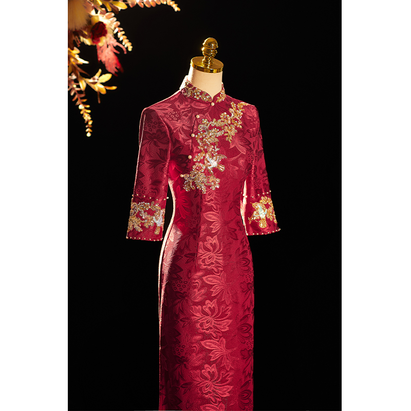 高档重工红色旗袍敬酒服新娘