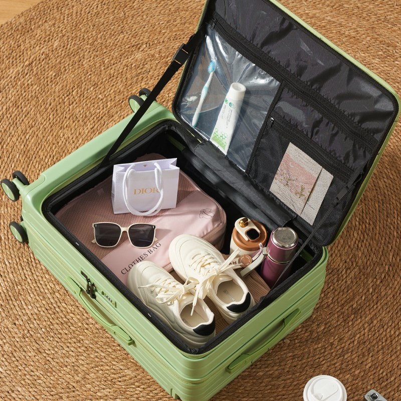 侧开盖深仓d一体式行李箱女宽拉杆箱20寸24大容量旅行箱多功能登