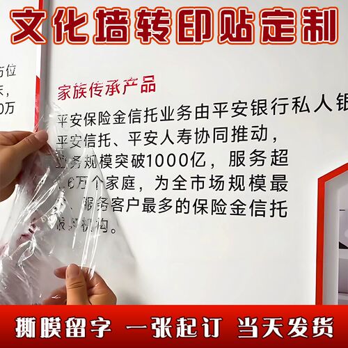 文化墙uv转印贴定制企业背景墙面丝印贴纸大尺寸撕膜留字公司loGg