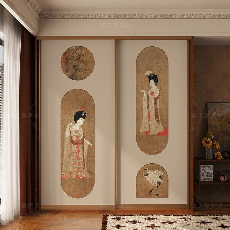新中式衣柜推拉门贴画国风房间改B造衣橱翻新柜子贴纸加厚自粘壁,家居饰品,软装墙贴,淘宝优惠券,粉丝福利购,淘宝优惠卷