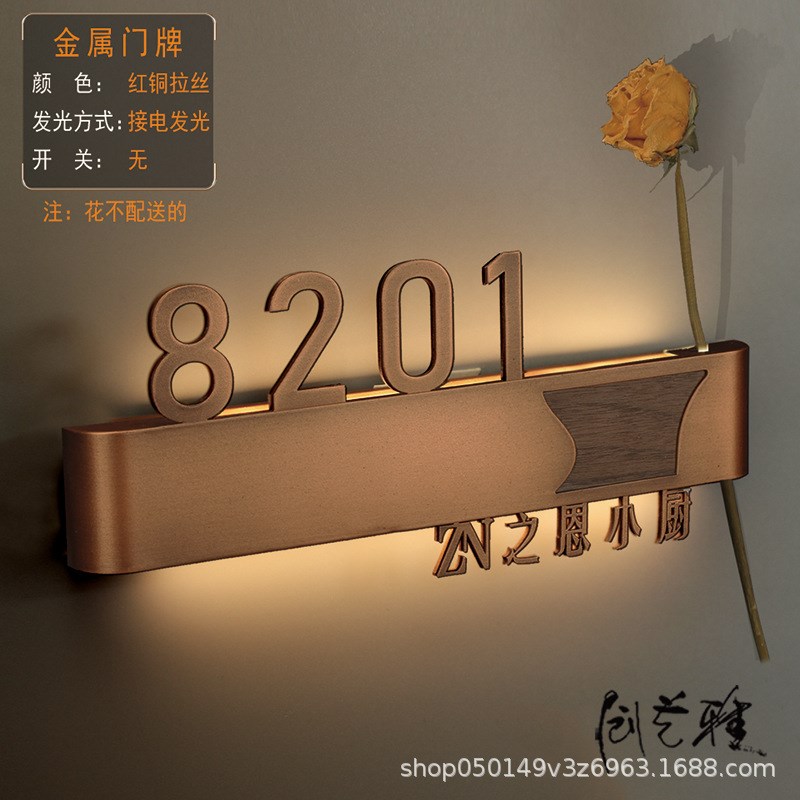 发光酒店宾馆门号码牌接电充电高级感入户门牌带灯包厢包间标识牌