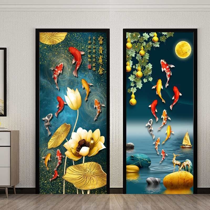 九鱼门贴纸整张翻新自粘衣柜玄关卫生间玻璃门贴画推拉门装饰图案,家居饰品,软装墙贴,淘宝优惠券,粉丝福利购,淘宝优惠卷