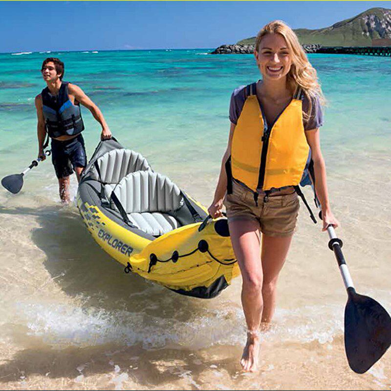 INTEX68307充气船橡皮划艇双人冲锋舟漂流送船桨气泵68306新款