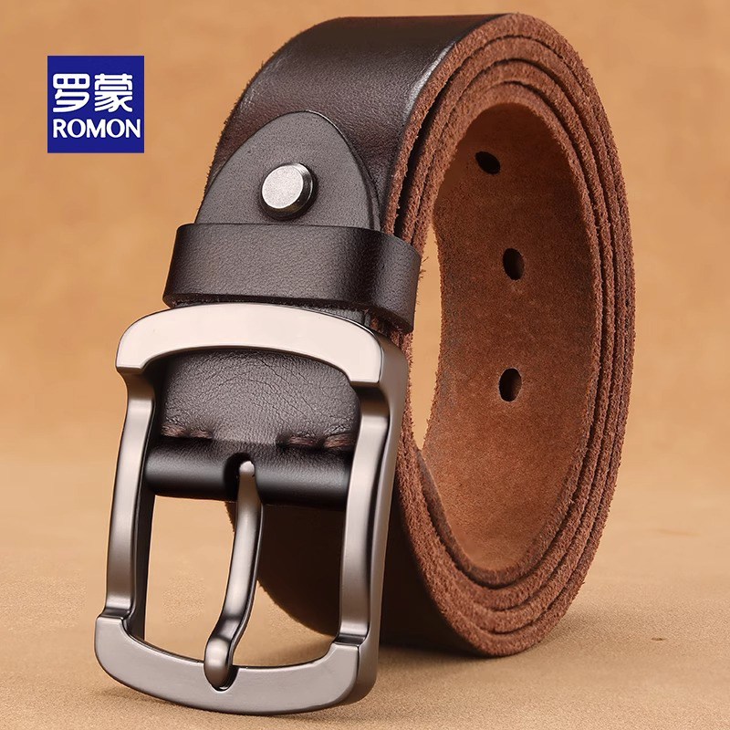 罗蒙皮带男士真皮复古休闲牛皮腰带头层牛皮针扣裤带纯牛皮手工