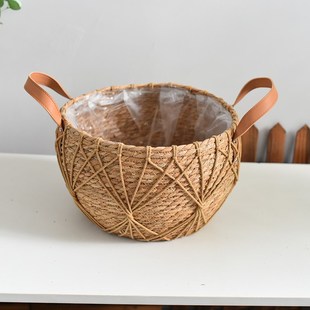 藤编蒲草绳编织盆杂物草编蓝盆篮子