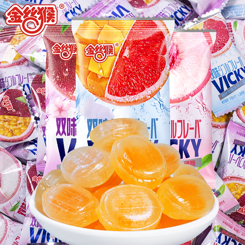 金丝猴夹心双味硬糖喜糖水果味糖果网红爆款儿童休闲零食年货批发