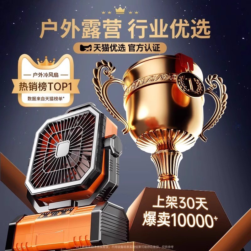 户外露营小风扇充电便携式台式宿舍桌面静音壁挂吊V扇灯帐篷电风
