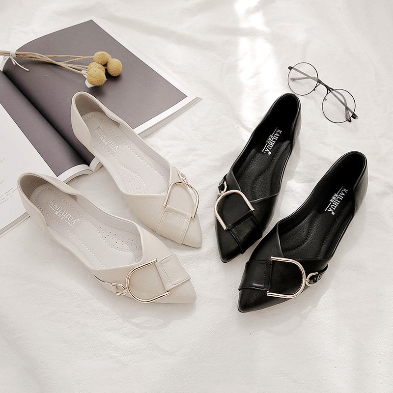 尖头单鞋女平底2021年新款春秋季浅口豆豆鞋软皮T软底仙女瓢鞋百,女鞋,浅口单鞋,淘宝优惠券,粉丝福利购,淘宝优惠卷